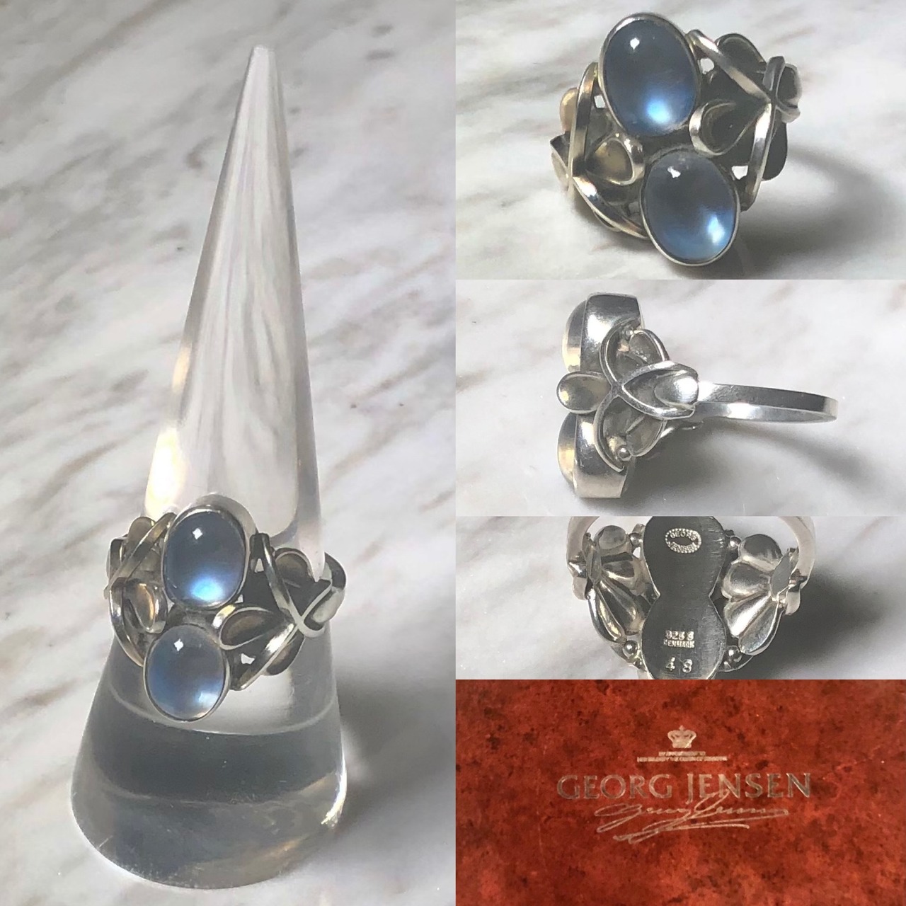 GEORG JENSEN silver ring set with 2 moonstones "48"