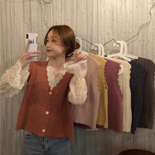 ✞ スタンダードVネックレースノースリーブジャケット ウィンターニットカーディガン大人女子☆ レトロ 冬物 ✞ゴスロリ SM ミリ 甘ロリ クラロリ 和ロリ エレガント 黒ロリ 姫ロリ 華ロリ BB-BB61154400534