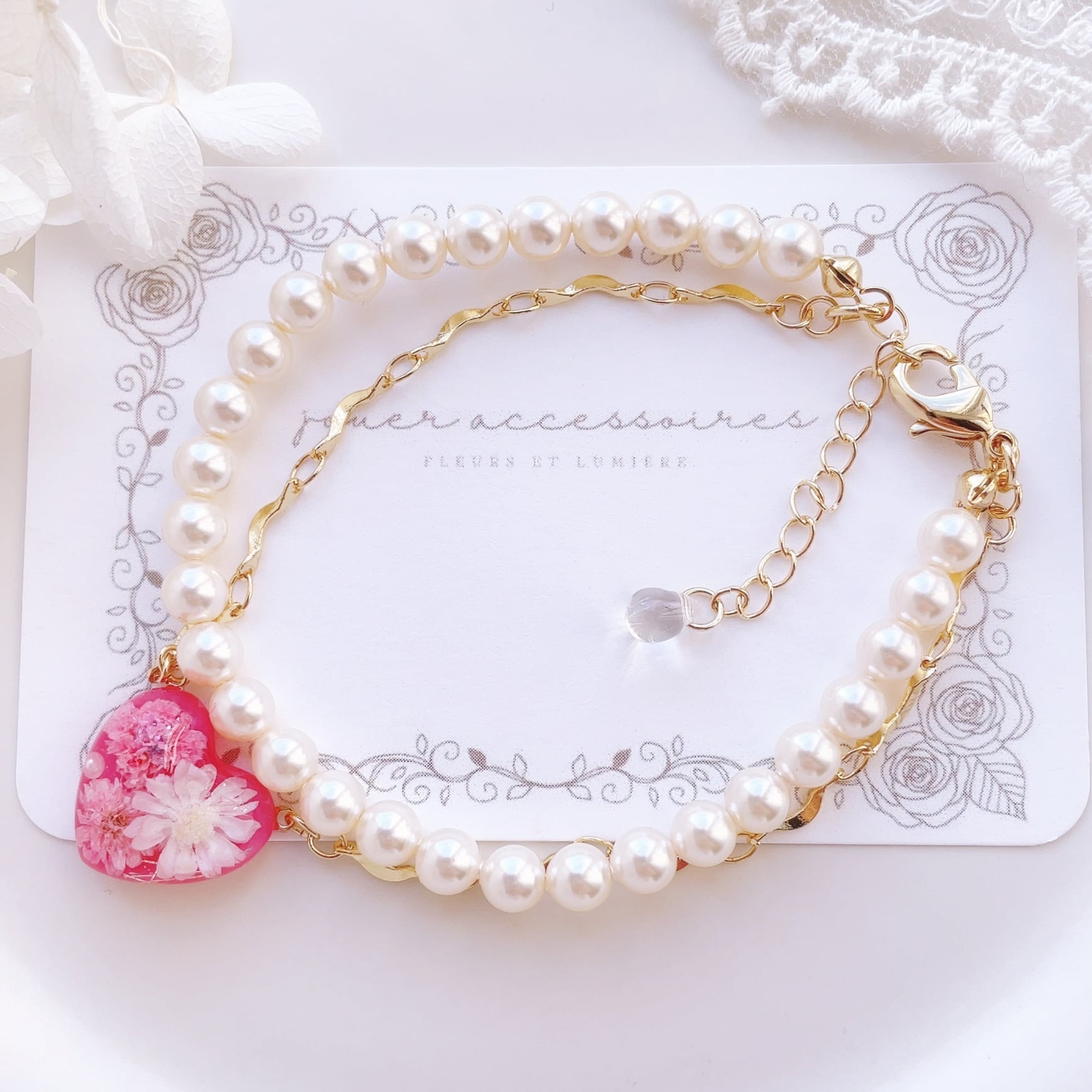 【オーダー受付】Sarah "サラ" 2連パールブレスレット(milky red)