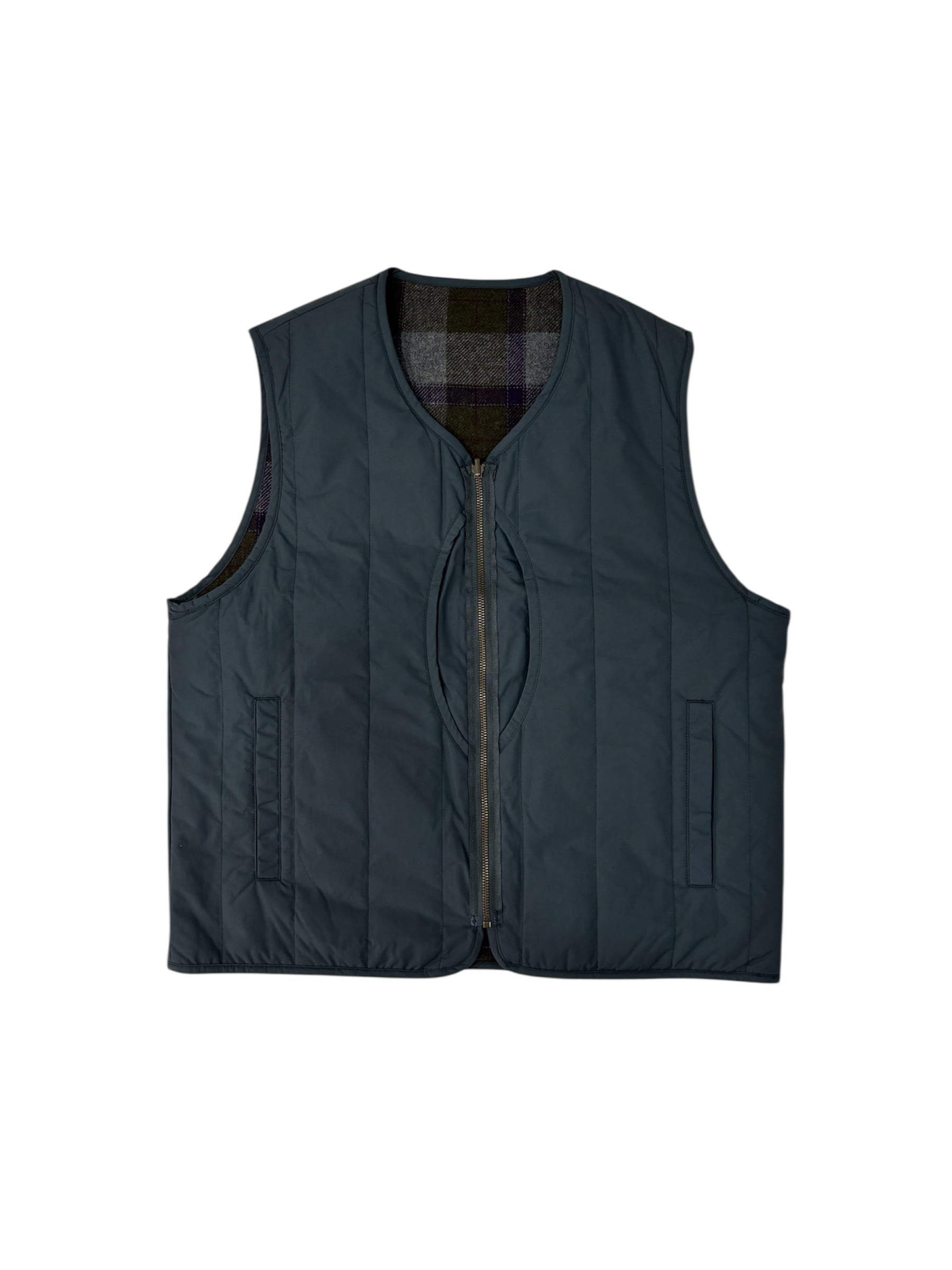 PWA】REFINE-WOOL CHK RV VEST - CHARCOAL | standlobby