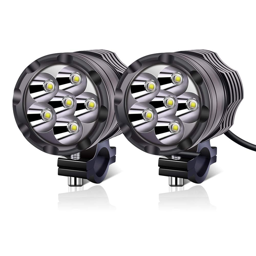 Aoling バイク フォグランプ ヘッドライト 補助灯、オートバイ フォグランプ LED サブライト フォグライト、12V 24V ホワイト常時点灯 クランプ径17MM-23MM 2個