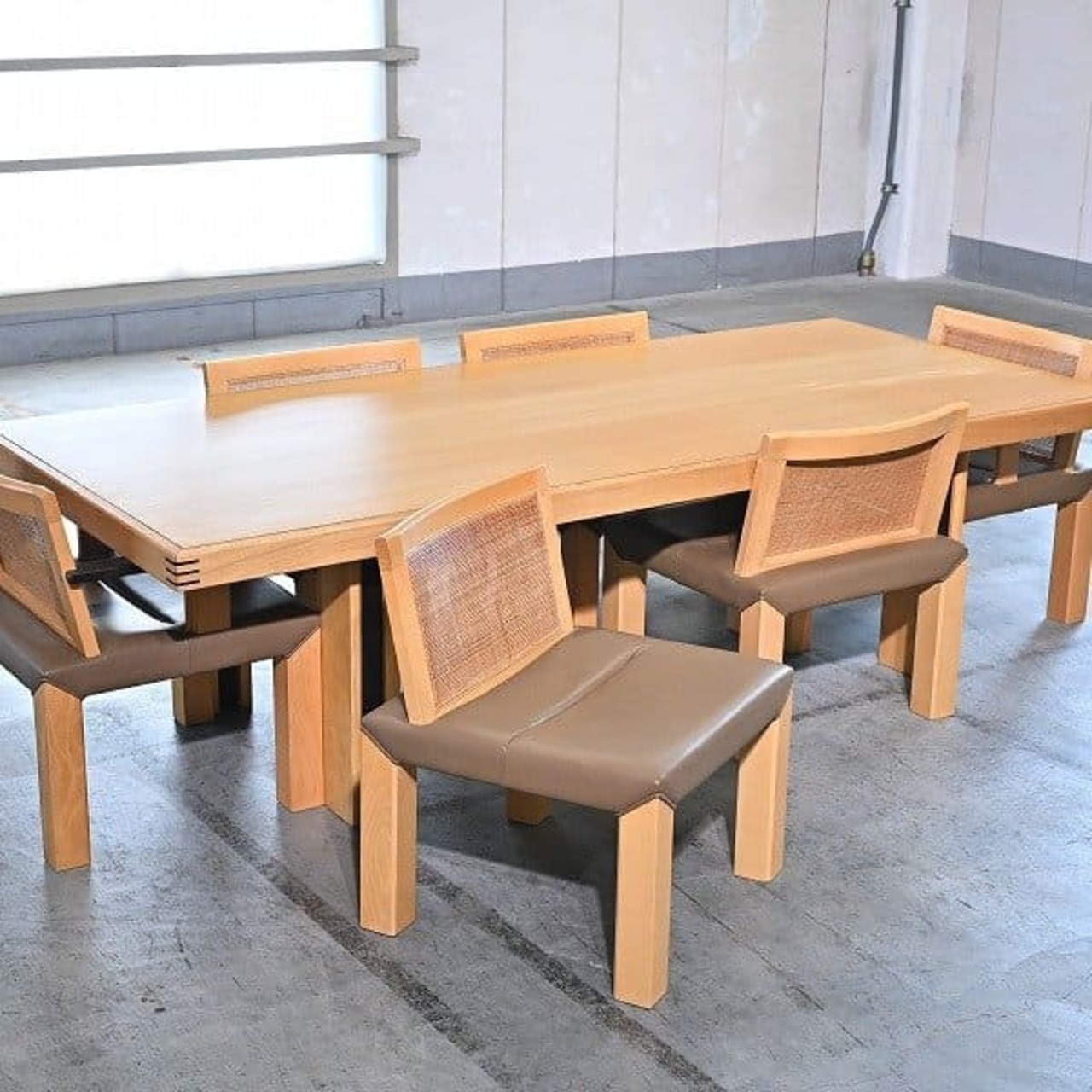 モリシゲ「水葉」107万ダイニングセット 六人用 アーム 天然木 椅子 チェア リビング 食卓 レザー チェア テーブル【 中古家具/中古インテリア/USED家具ユーズド家具/リサイクル】