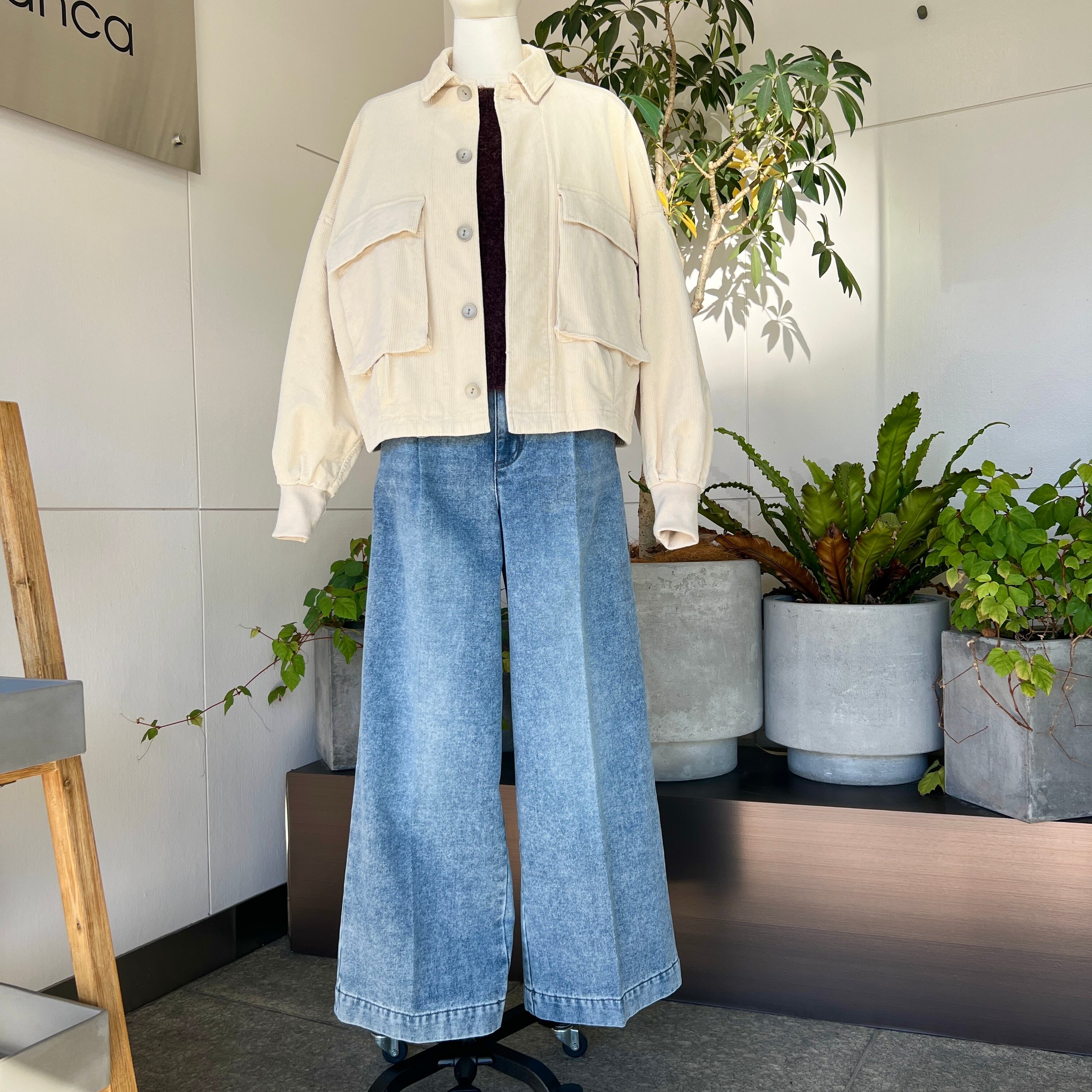 裏起毛デニム ハイウエストツータックワイドパンツ《PASSIONE