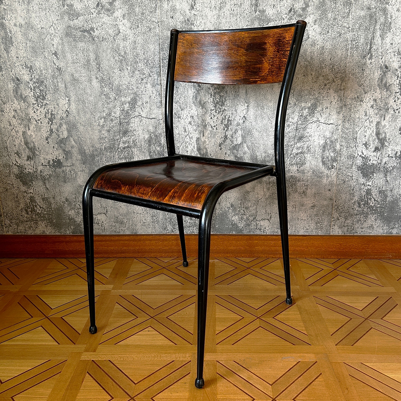 50's Vintage French Industrial School Chair #1 Used 中古 リペア済