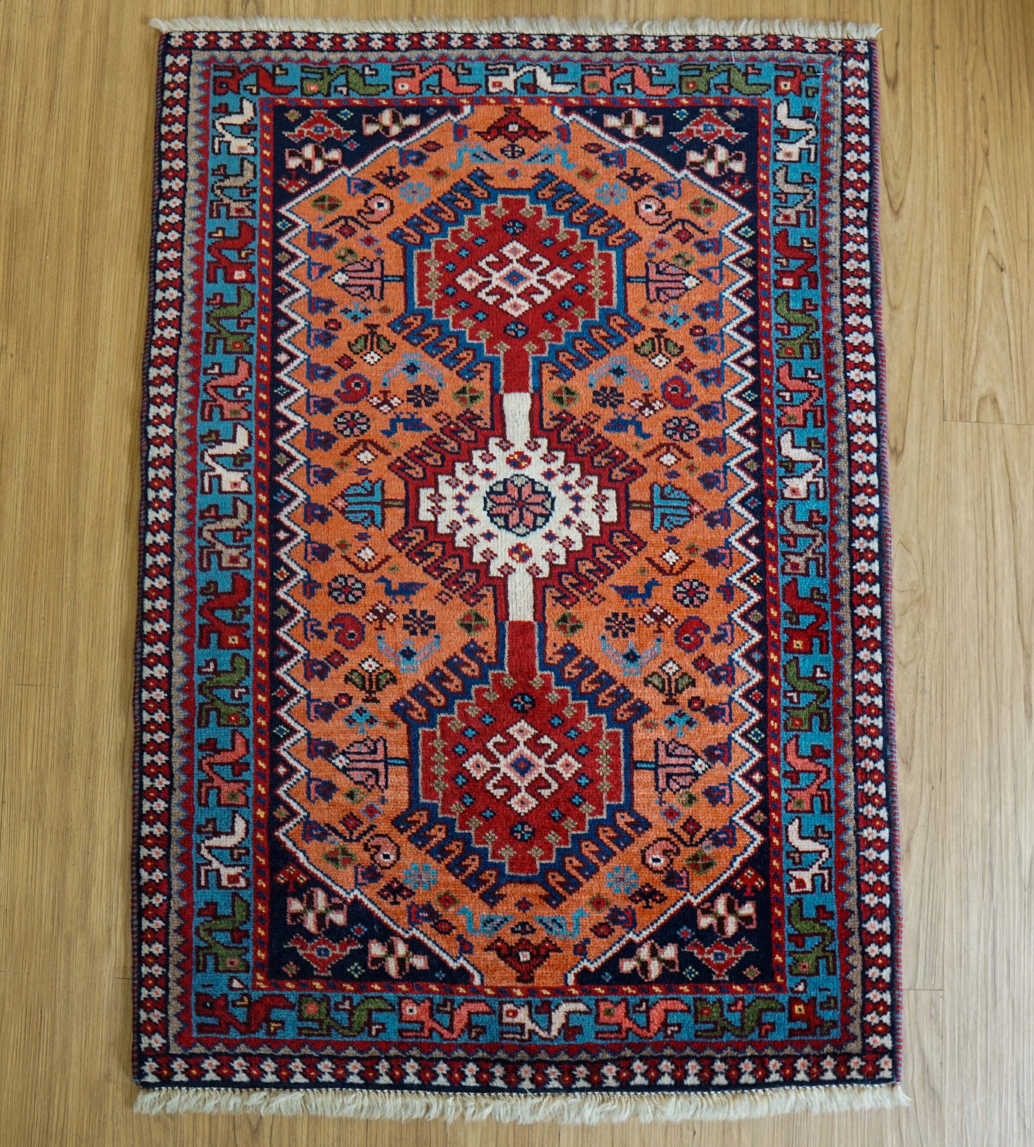 ペルシャ絨毯 ヤラメ族 オレンジ×ネイビー 88×61cm | Decorworks
