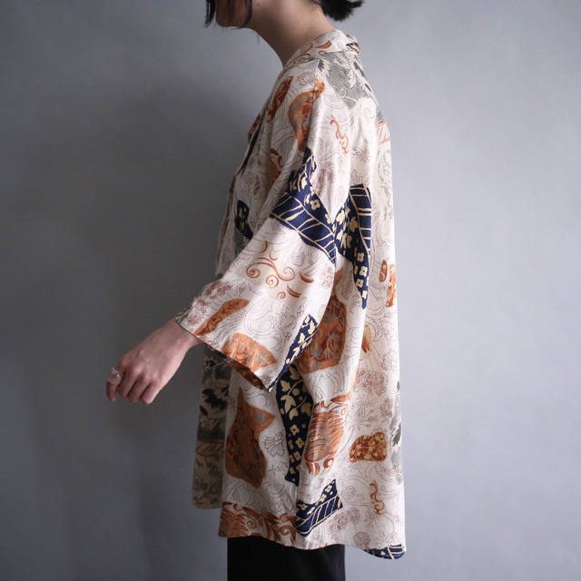 multi flower art pattern fry-front over size h/s shirt