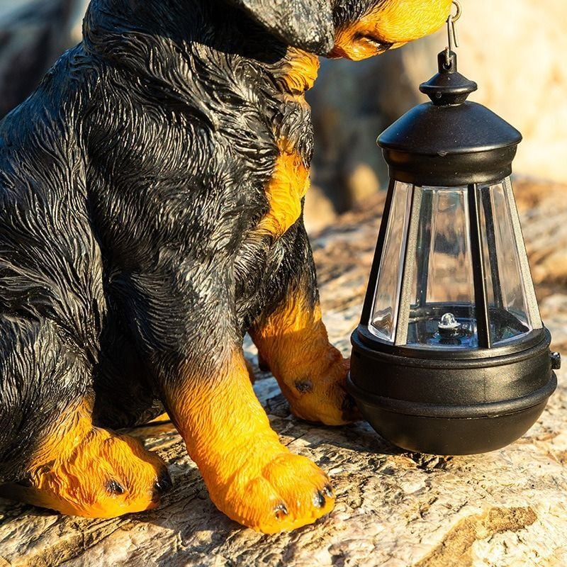 ガーデンオーナメント 犬 子犬 ソーラー LEDライト付き 犬の置物