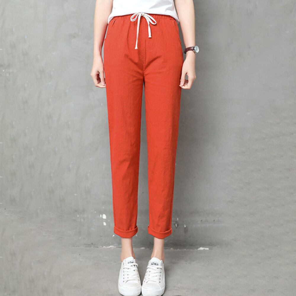 綿麻 アンクル パンツ レディース ストレート 春夏秋 韓国 きれいめ 大人 カジュアル おしゃれ シンプル 9分丈 薄手 カラーパンツ ウエストゴム 大人可愛い 大人女子