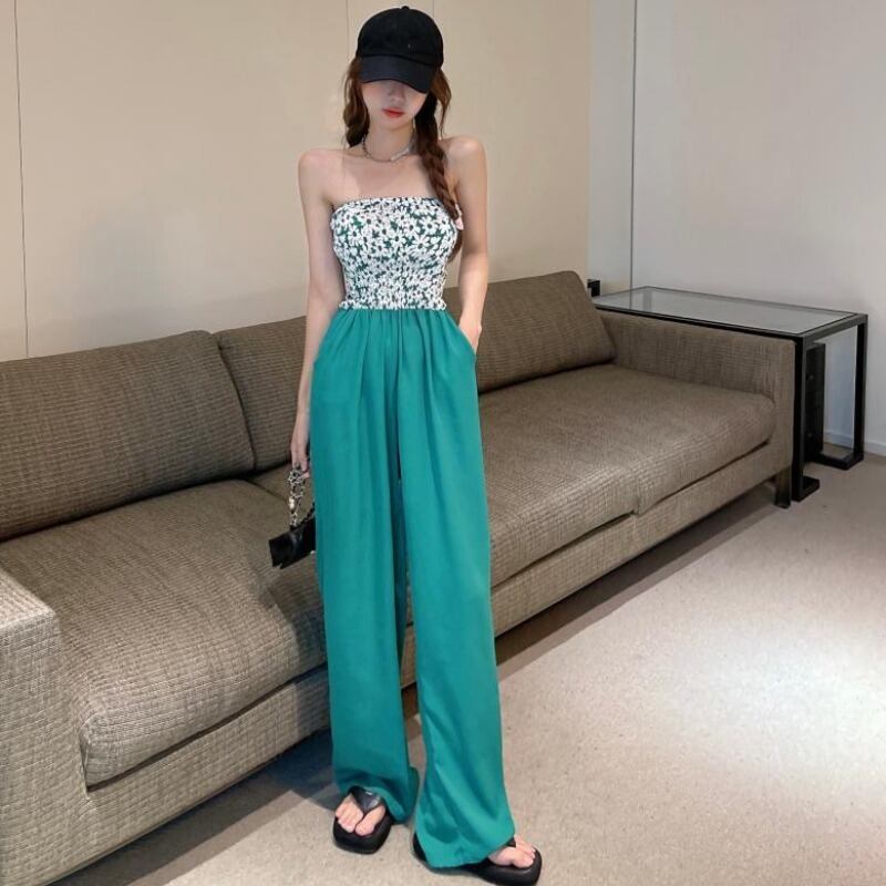 プリント柄ウェストルーズトップス ジャンプスーツ オールインワン レディース ハンチェンe31090153532