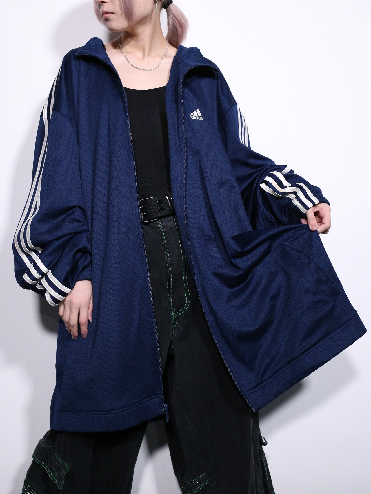 ”adidas” navy × white XXXL super oversize track jacket - 2