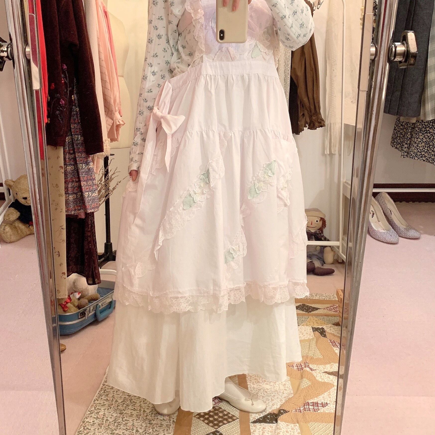 remake : sweet flower pink apron one-piece