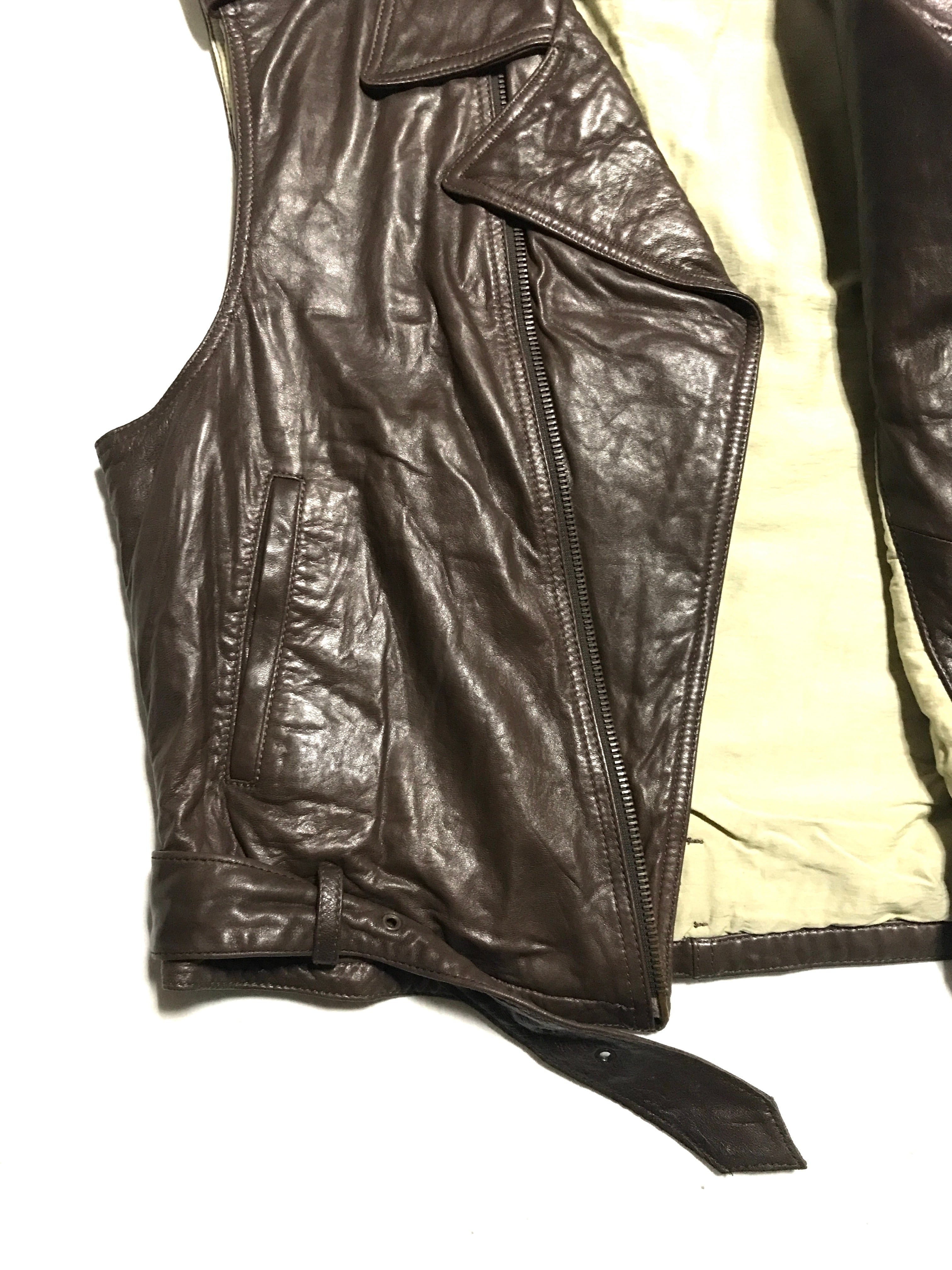 ITALY VINTAGE “SICONS” Brown Leather No_Sleeve W Riders | ETRAK ITALY VINTAGE “SICONS” Brown Leather No_Sleeve W Riders | ETRAK