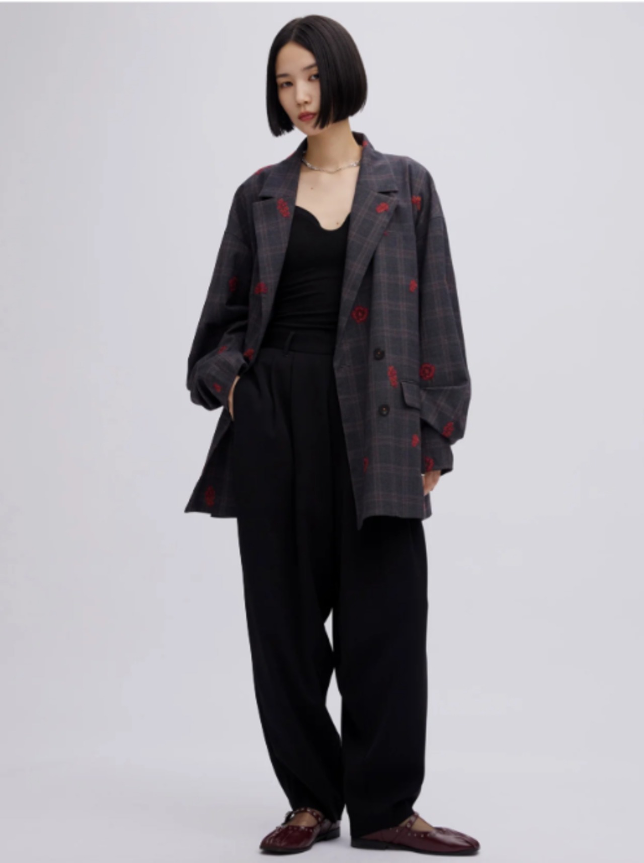 Ameri CHECK FLOWER PAPA JACKET Sサイズ 黒 CHECK FLOWER PAPA JACKET（テーラードジャケット）｜Ameri