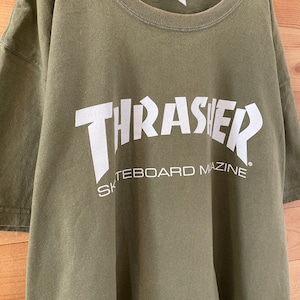 【THRASHER】ロゴ Tシャツ XL オーバーサイズ スラッシャー カーキ US古着 アメリカ古着