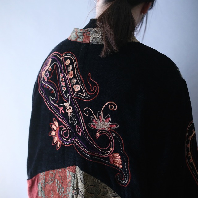 "刺繍" flower motif art design wide silhouette mao-collar gobelins jacket