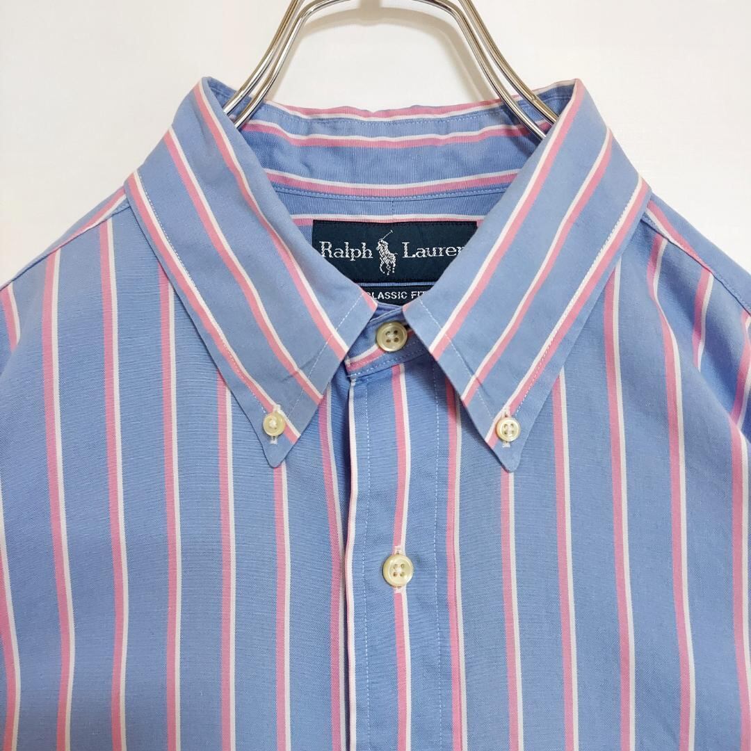 ラルフローレン BDストライプシャツ 刺繍ポニー XL ブルー 青 白
