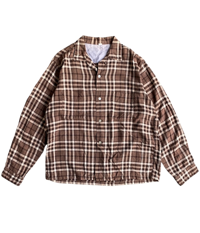 Vintage 60s  Rayon Ombre check shirt -Brown-