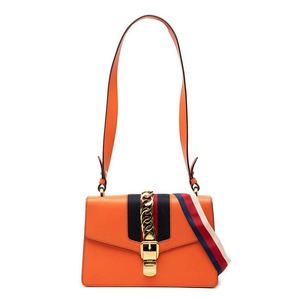 グッチ シルヴィ シェリーライン ショルダーバッグ 421882 オレンジ レザー レディース GUCCI 【中古】