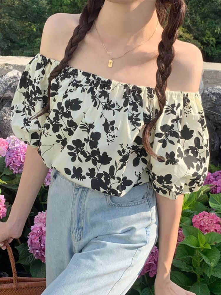 ボタニカル柄2WAYシフォンブラウス リゾートコーデ 大人カジュアル トップス 半袖 大きいサイズ 韓国 CH4597