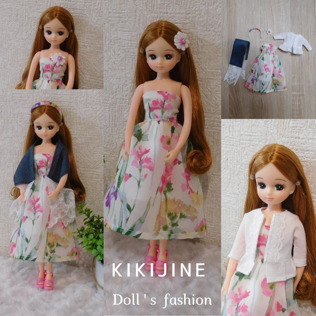 リカちゃんサイズハンドメイドワンピース&ピアスNo.2176・2177双子コーデ リカちゃんサイズハンドメイドワンピース&ピアスNo.2176・2177双子コーデ