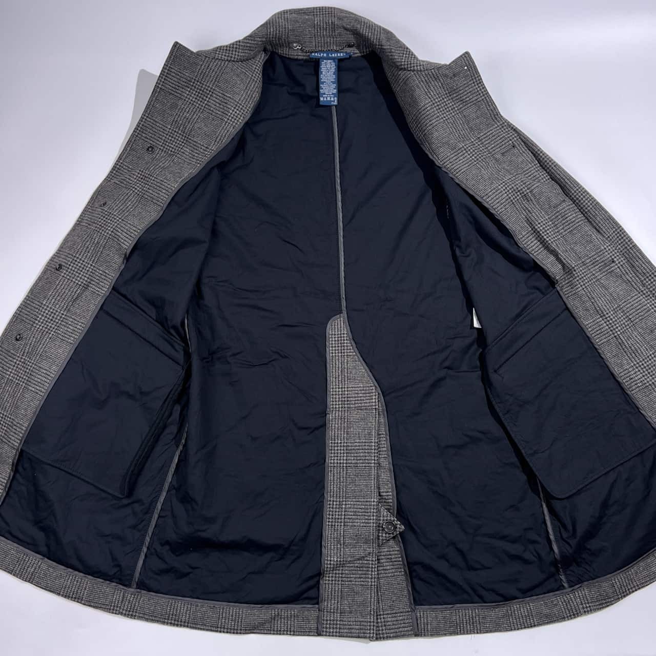 90s 00s イタリア製 RALPH LAUREN ラルフローレン グレンチェック ステンカラーコート XL/グレー系 レディース