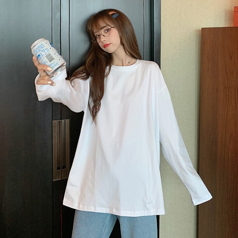 カラーTシャツ シャツ スプリング薄手ルーズカジュアルトップス ロング 春物 萌量不足64243148012