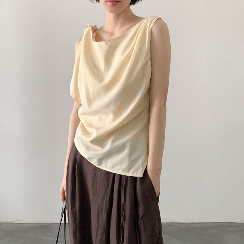 Knot design sleeveless drape blouse L0475