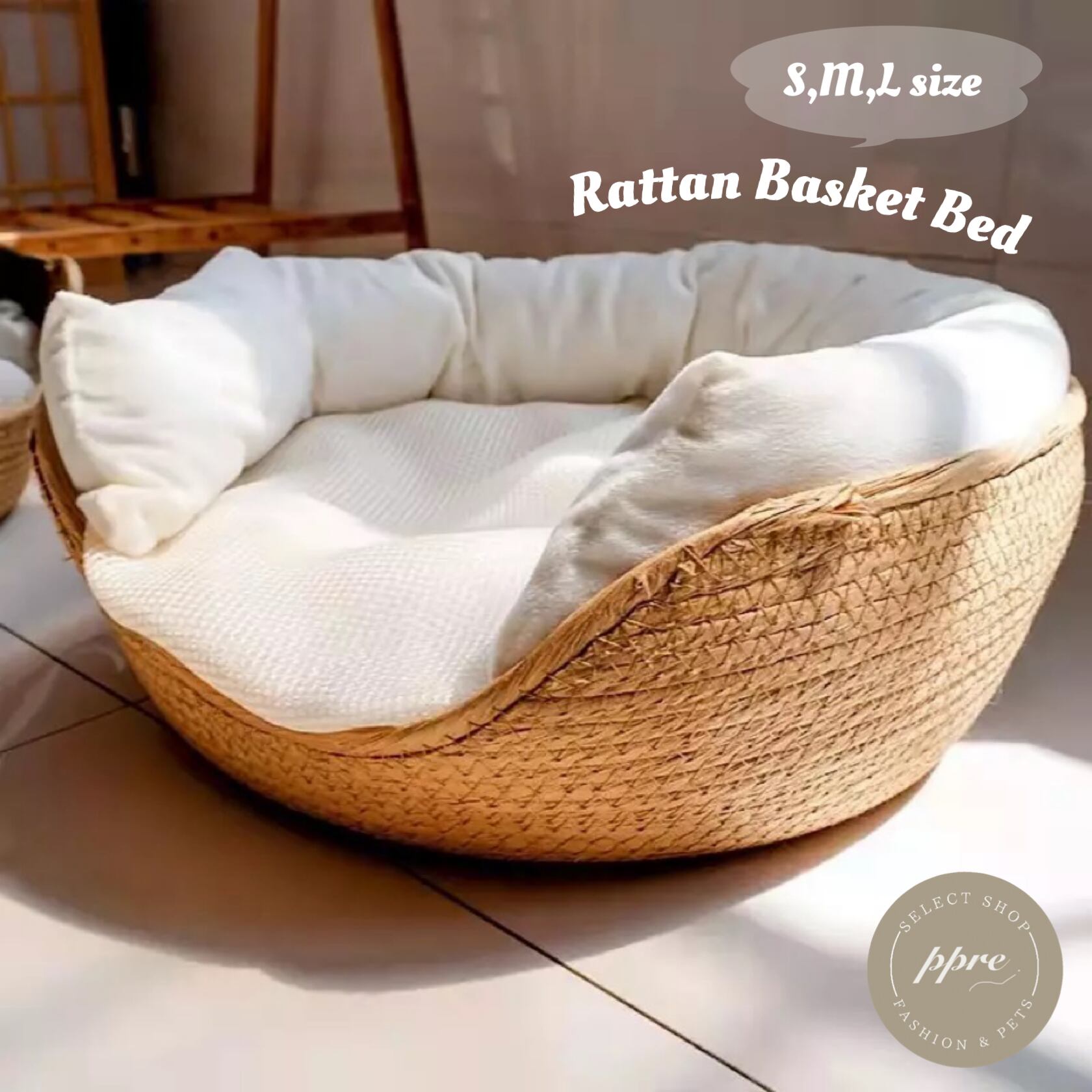 ラタン バスケット ペットベッド 犬 猫 ペット用品 寝具 クッション 北欧 韓国 インテリア Select Shop Ppre 犬服 韓国ファッションインテリアのお店