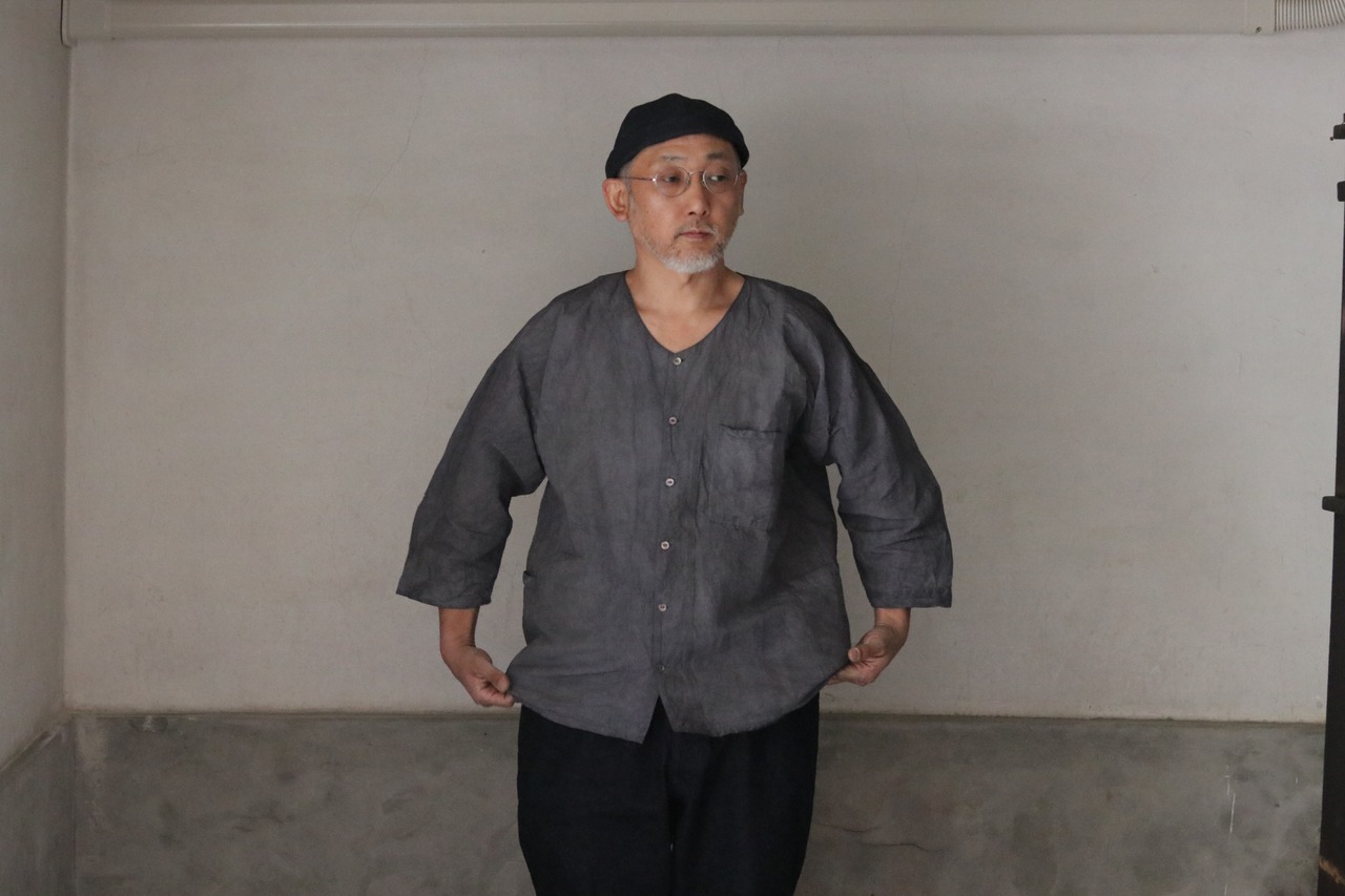 乘鞍印　綿麻ダボシャツ【柿渋染】