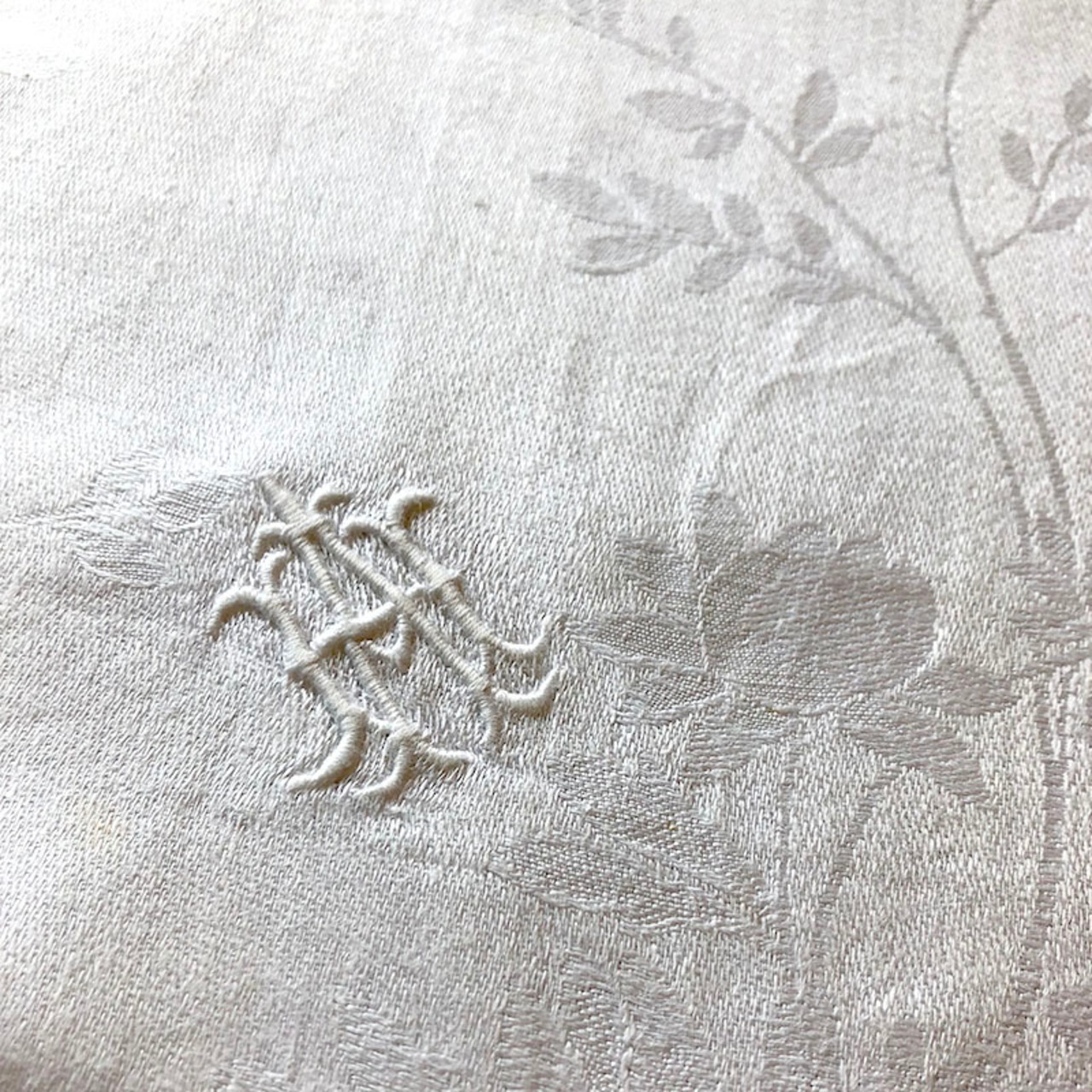 リネンシーツ　フラット ダマスク織　ダブルサイズ　大きな白い布_ 12cle17