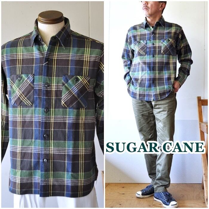 sugarcane シュガーケーン ツイルチェックワークシャツ ネルシャツ 