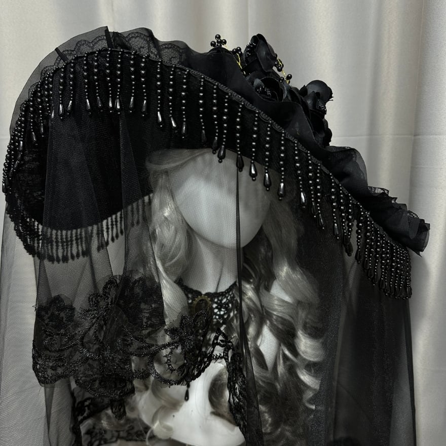 ゴシックロリィタ 黒薔薇ベールハット ハロウィン衣装