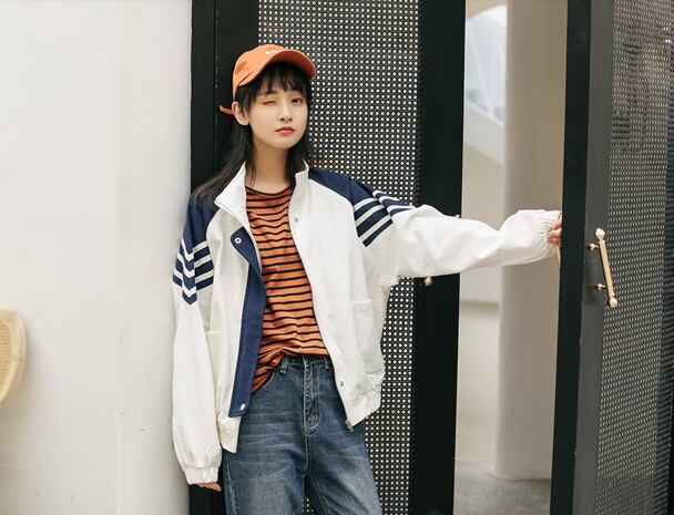 スポーティーなデザイン レトロかわいい アウター アウター ブルゾン レディース スポーティー カジュアル レトロ かわいい ジップアップ ゆったり 春 秋 綿 コットン スプリング ジャケット シンプル S M L 代 30代 40代 送料無料 韓国レディース キッズ