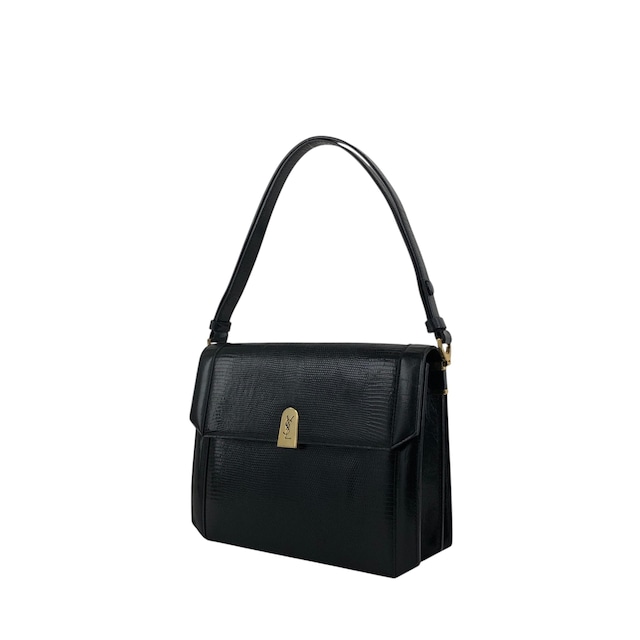 Yves Saint Laurent イヴ・サンローラン ショルダーバッグ ブラック YSL リザード型押し ワンショルダー vintage ヴィンテージ オールド 67eb7u