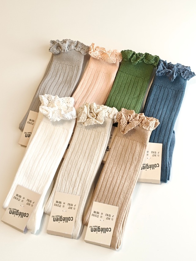 Collegien/Joséphine - Lace-Trim Ribbed Knee-high Socks