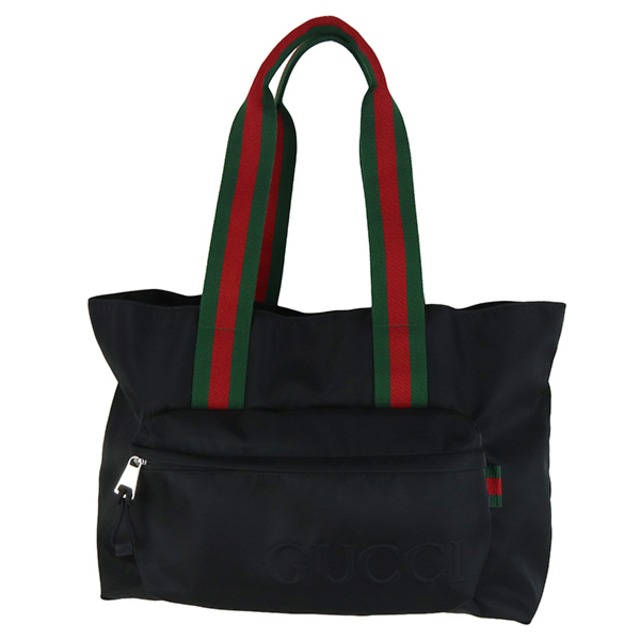 Used GUCCI グッチ シェリーライン ラージトート バッグ ナイロン ブラック 802172 ウェブストライプ 大容量 A4 超美品