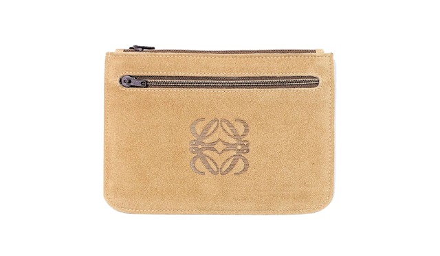 LOEWE ロエベ アナグラム フラット ミニ ポーチ スエード レザー ベージュ ブラウン
