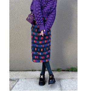 winter colorful textured plush a-line midi skirt〈sk1465〉