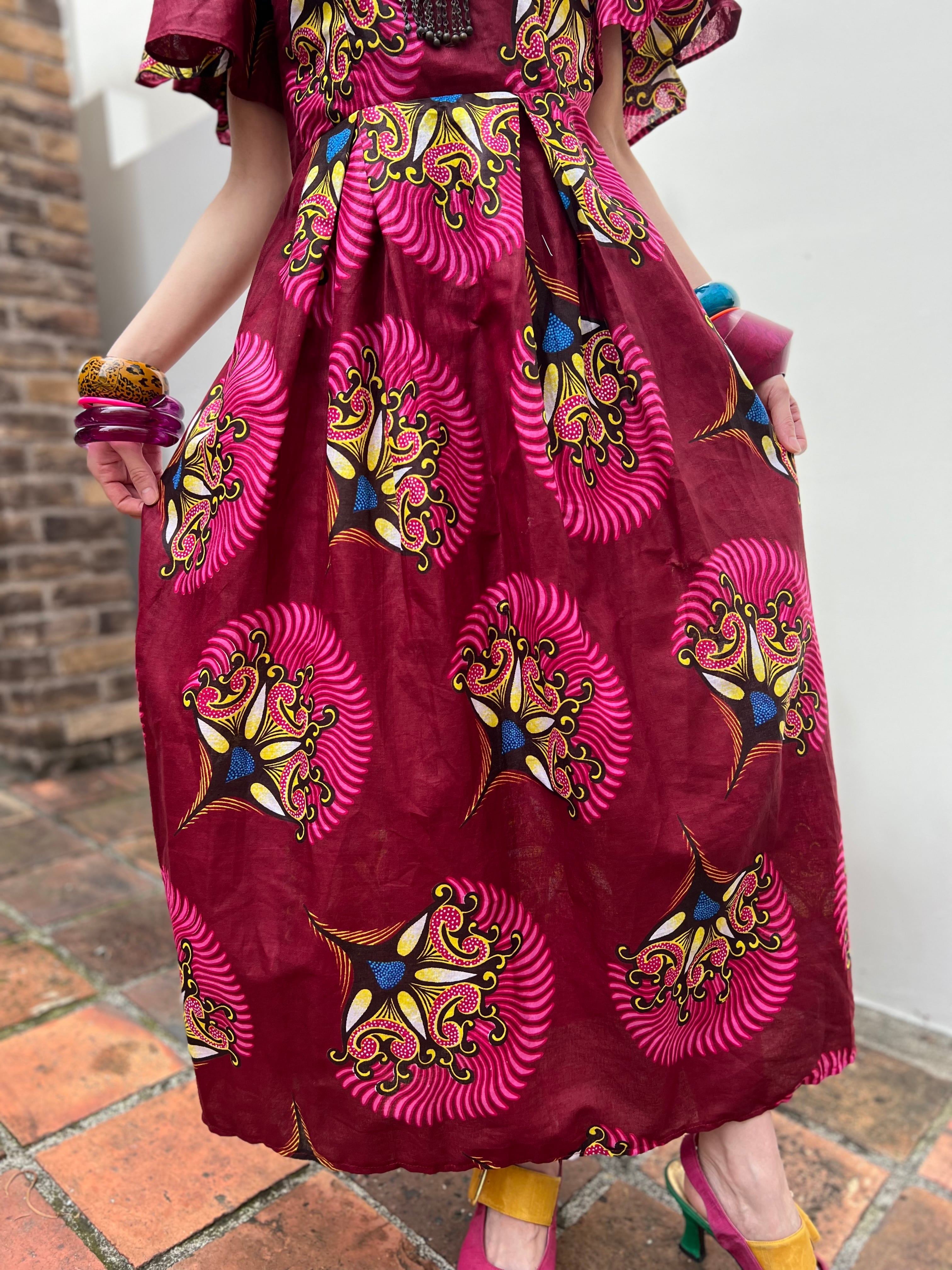 Vintage africanbatik wine red dress ( ヴィンテージ Vintage africanbatik wine red dress ( ヴィンテージ