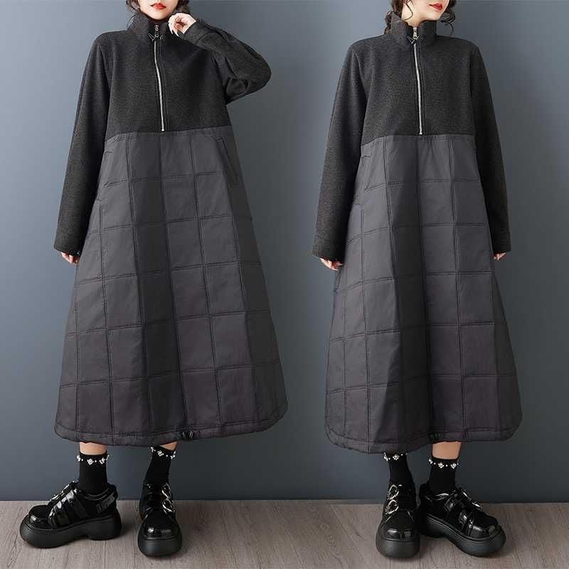 STAND COLLAR HALFZIP QUILTING STITCH PULLOVER WARM DRESS 1color M-15843