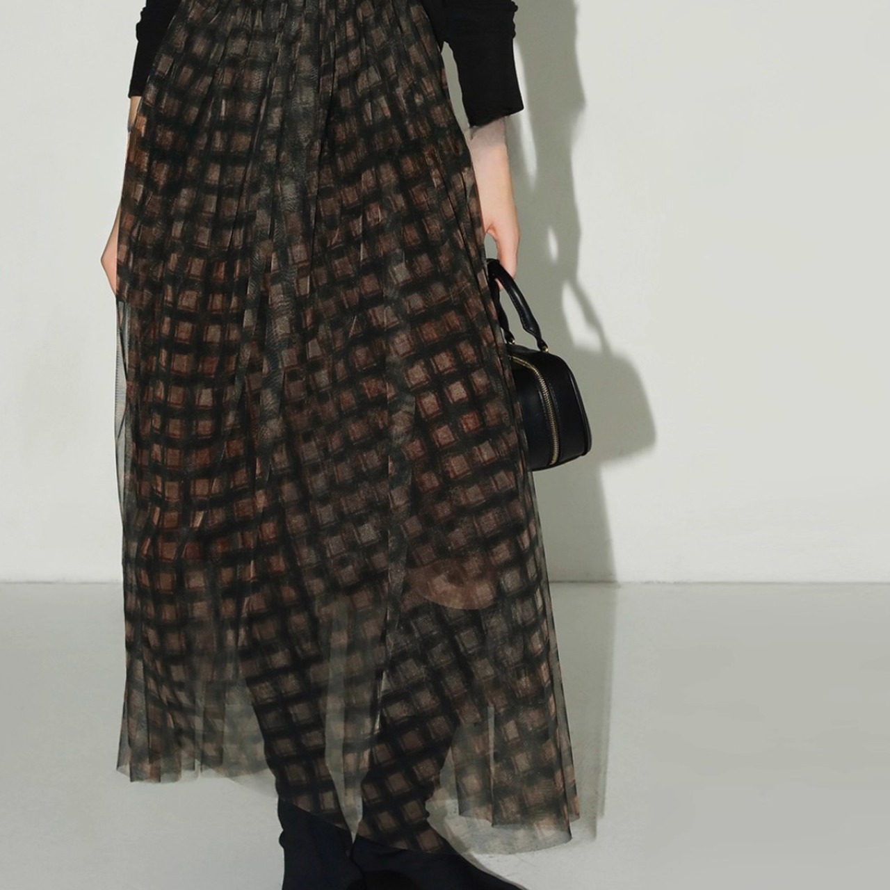 マキシ丈 ギャザー チェック柄 ロングスカート 00038・画像6