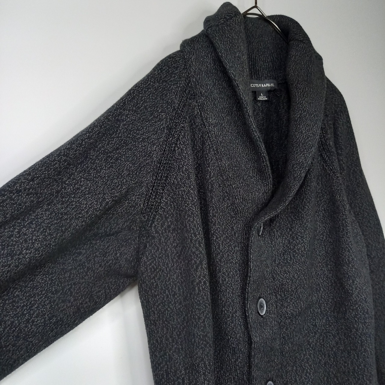 TRICOTS ST RAPHAEL　ショールカラー　コットンカーディガン　ニット　セーター　無地　中厚手　グレー　L