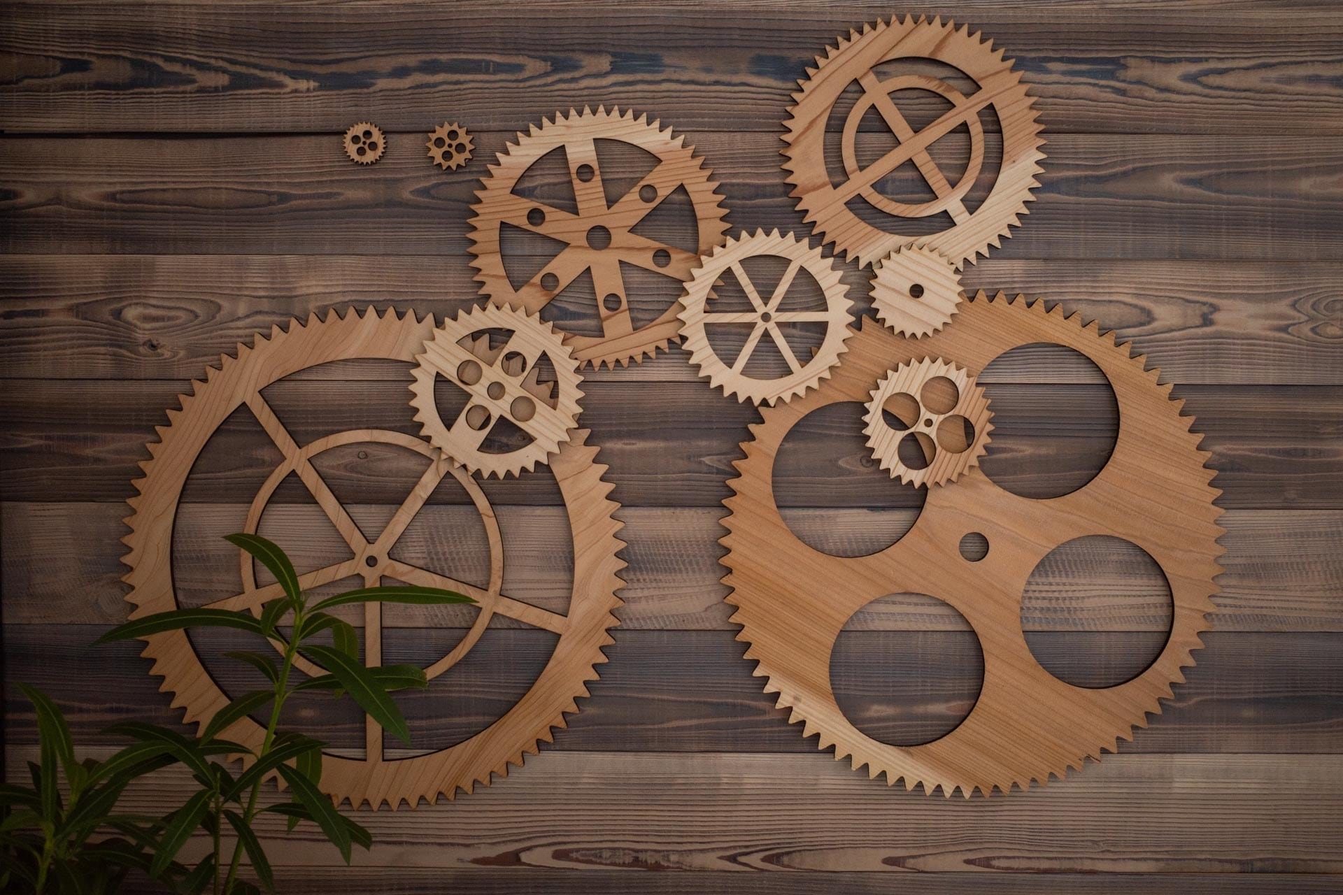 ウォールデコ 歯車セット・LARGEナチュラル | KIZAIKU C＋おしゃれな木