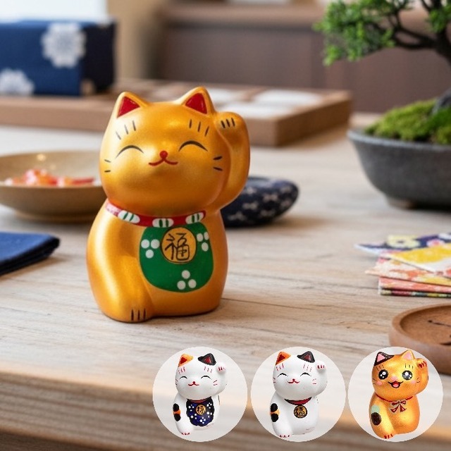 招き猫 招福 まねき猫 ねこ 白 ホワイト 金 ゴールド 金運 幸福 風水 運気 必達 目標 夢 置物 置き物 オブジェ 開店祝い ギフト プレゼント