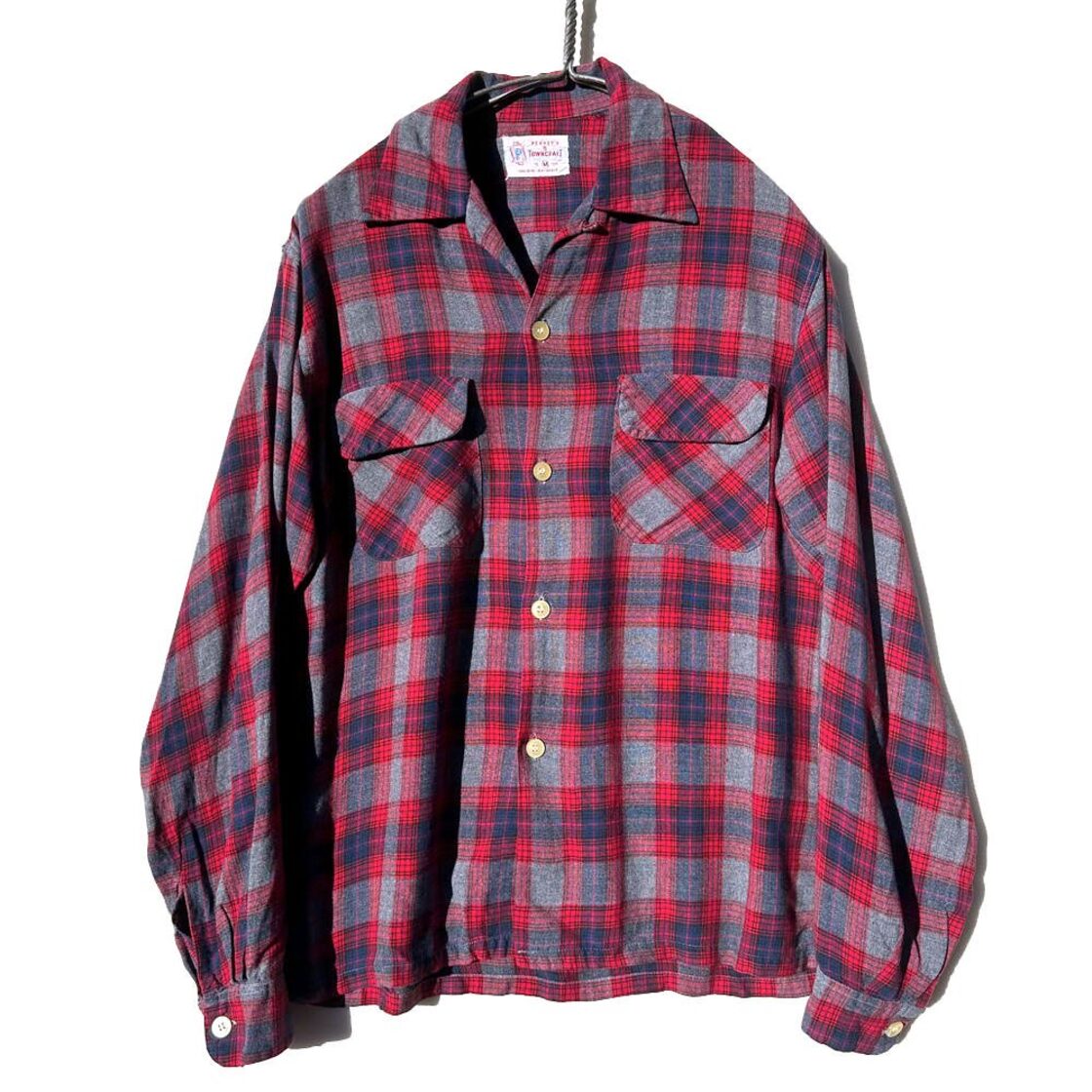TOWNCRAFT - Penneys] Vintage Open Collar Rayon Shirt [1960s 