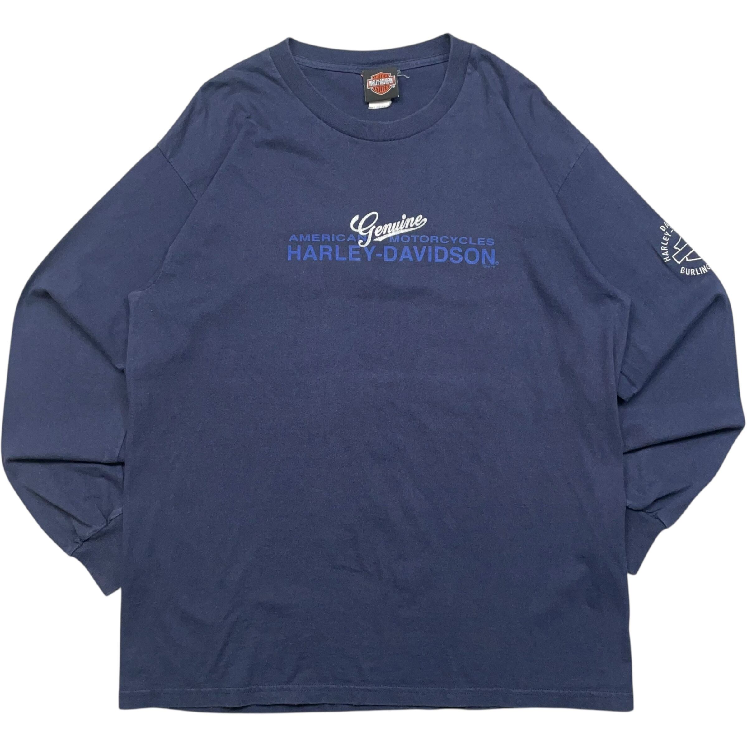 《L》Harley-Davidson ハーレーダビッドソン Tシャツ ロンT フロントプリント 袖プリント ネイビー no.7559