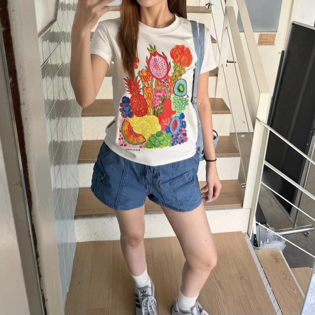 フルーツアートプリントコンパクトフォルムTシャツ 2col R02473