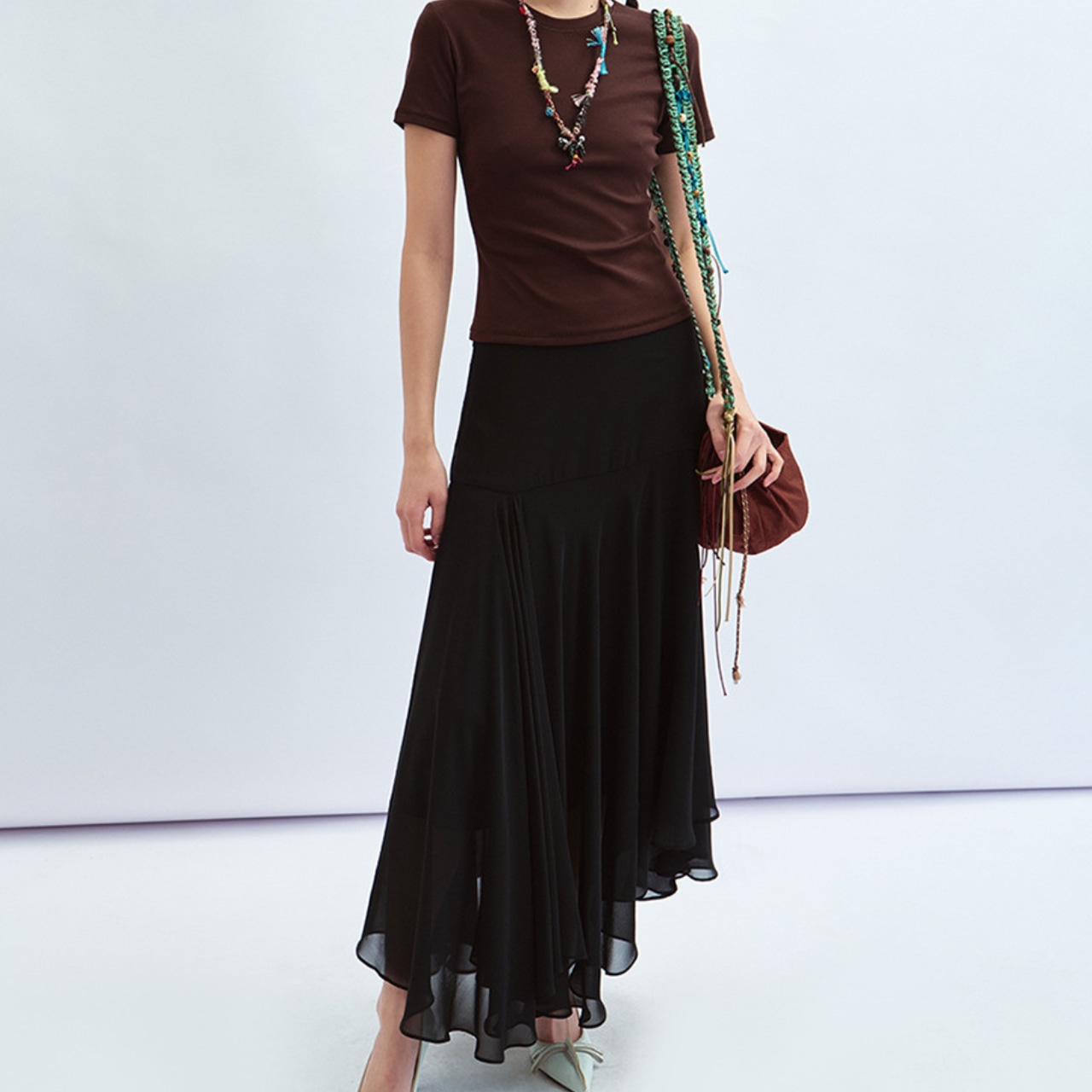 Asymmetrical Midi Flare Skirt T4358