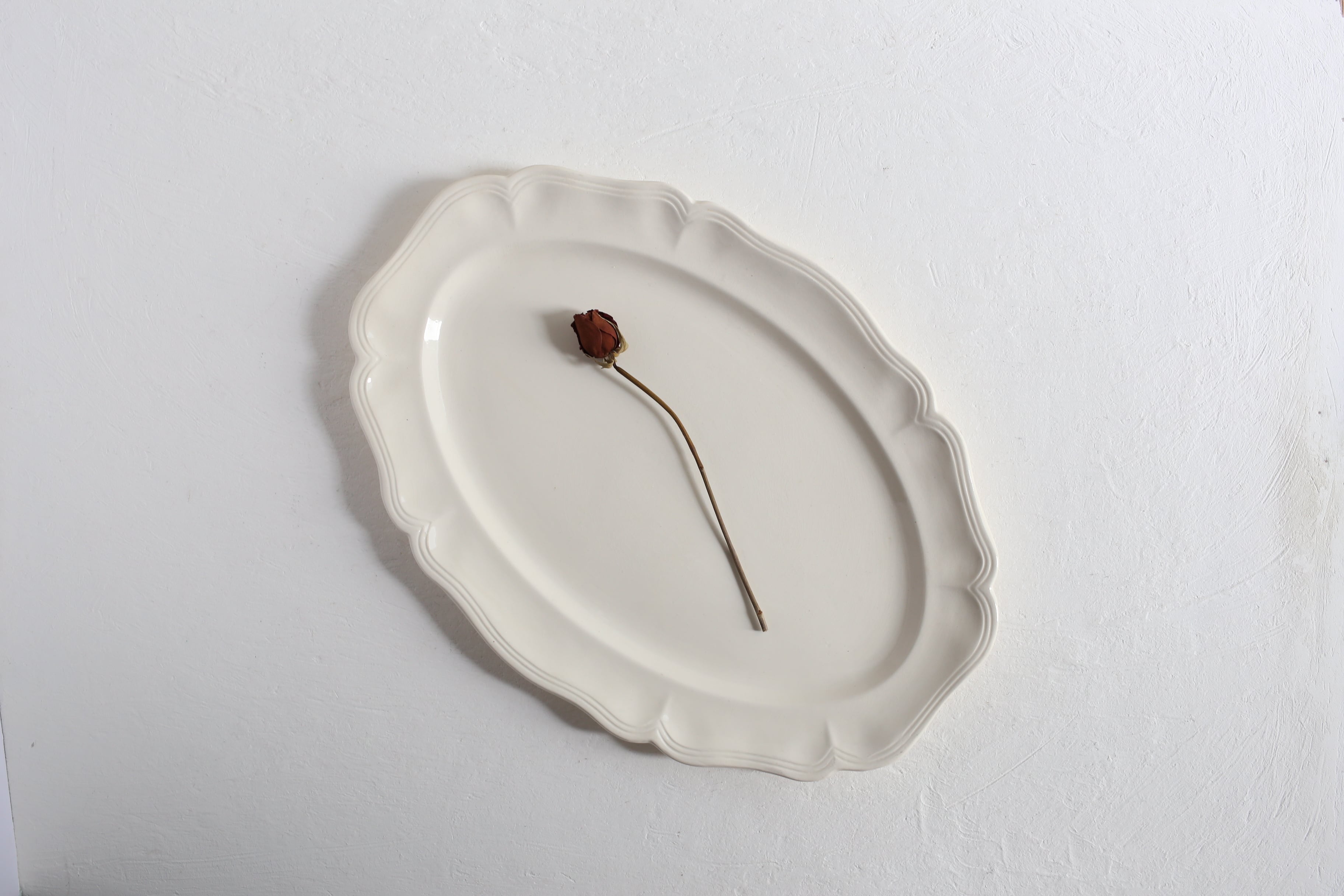 フランスアンティーク皿 ホワイト陶器皿 レース状のエッジ フランス