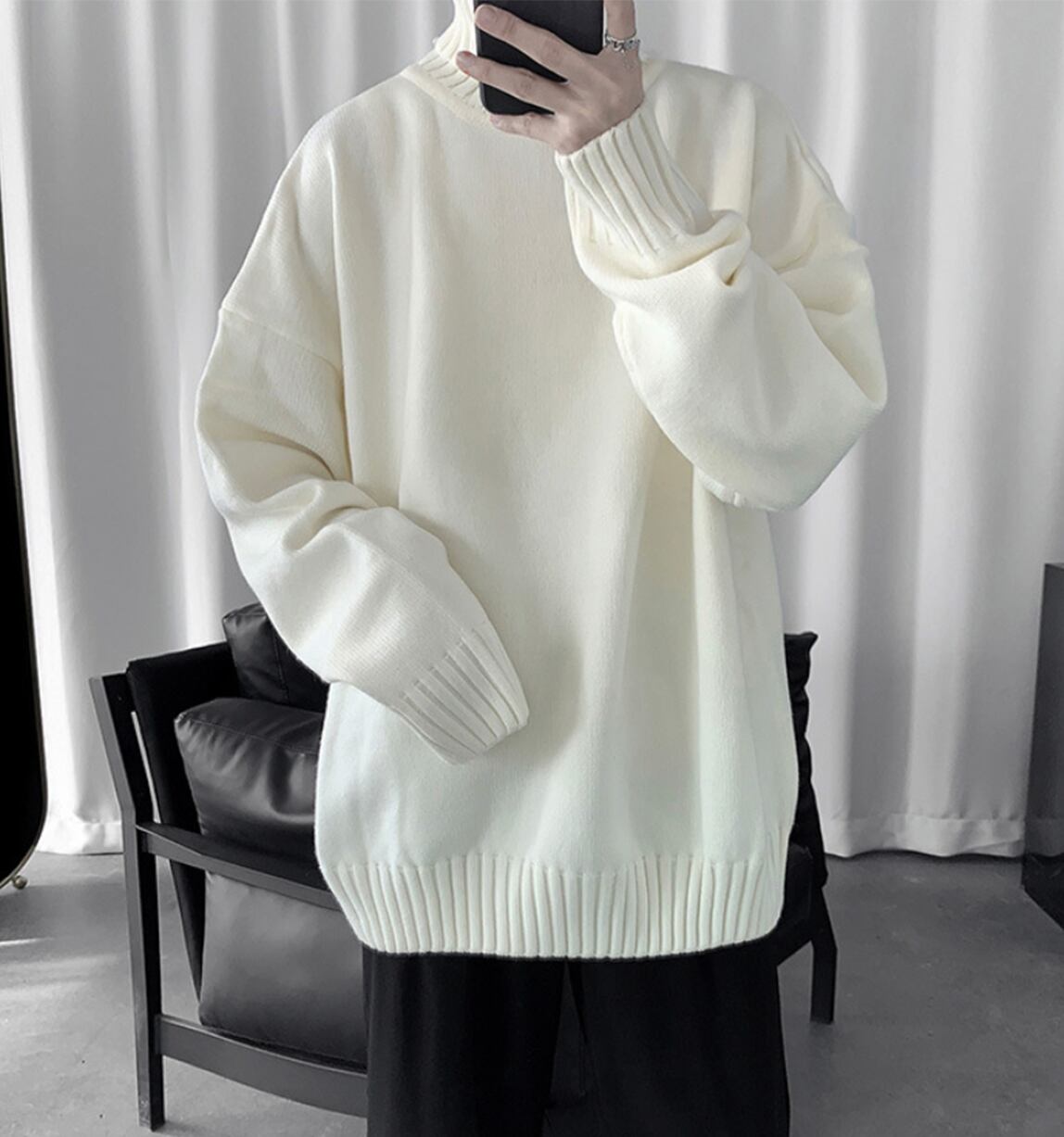 turtle neck knit sweater white